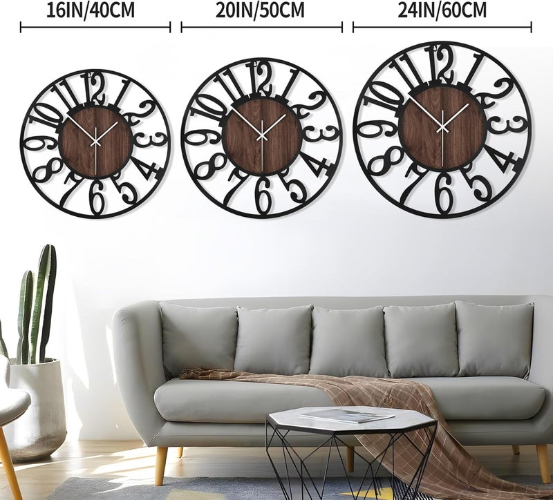 LEIKE Large Wall Clocks,Silent,Non Ticking,Battery Operated Big Retro Round Modern Wood Wall Clock for Living Room, Bedroom,Dinning Room,Farmhouse,Office,Home Decor-20 Inch(Black-Arabic Number) - Image 2